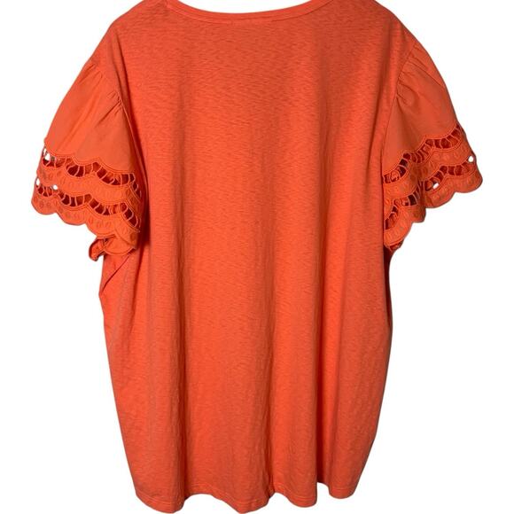 Chico's Top NWT Women's Size 4 (2X) Nectarine Eyelet Tiered Sleeve Tropical - Picture 3 of 7